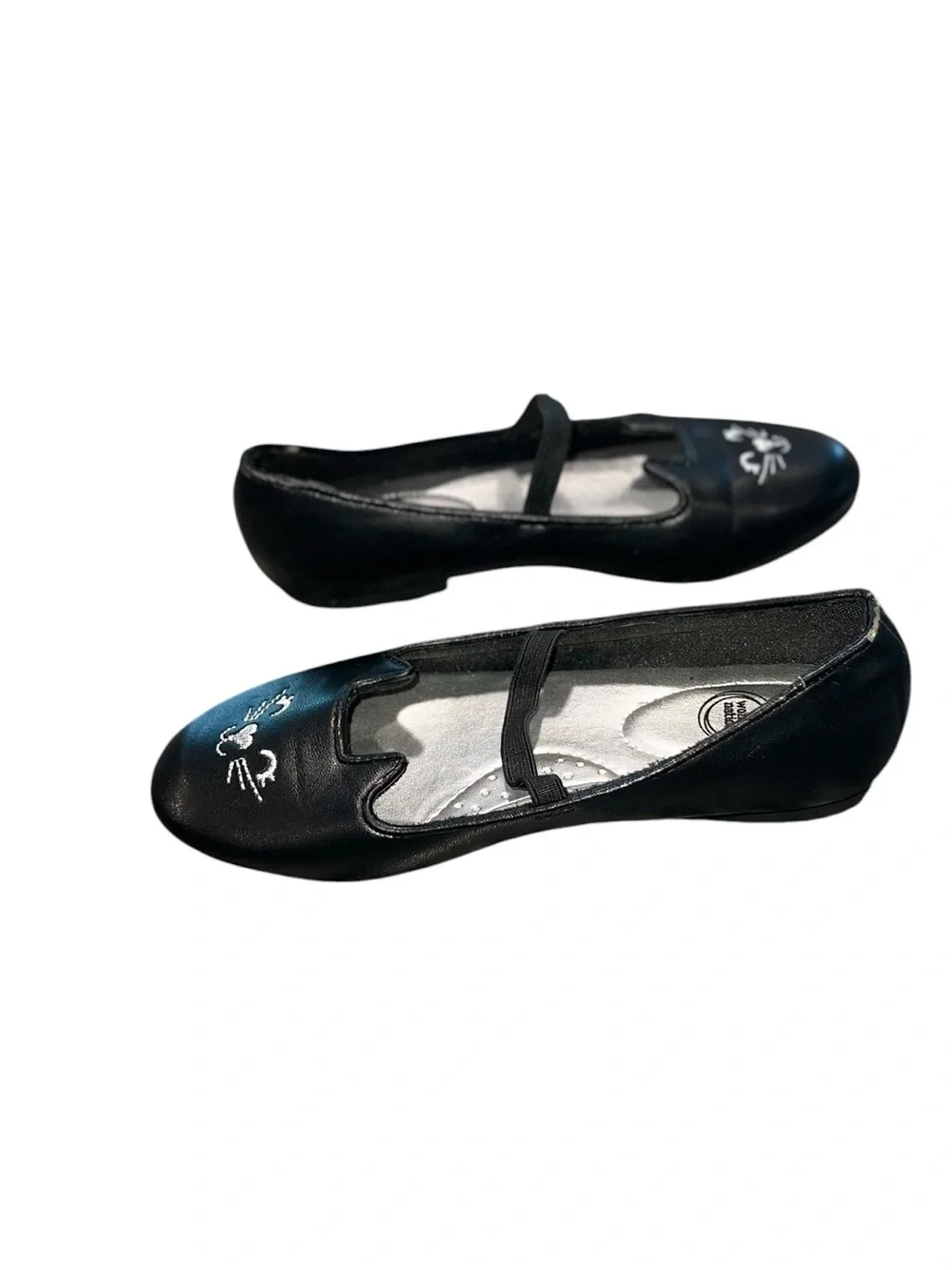 Wonder Nation Girls Black Cat Face Ballet Flats Mary Jane Shoes Size 12